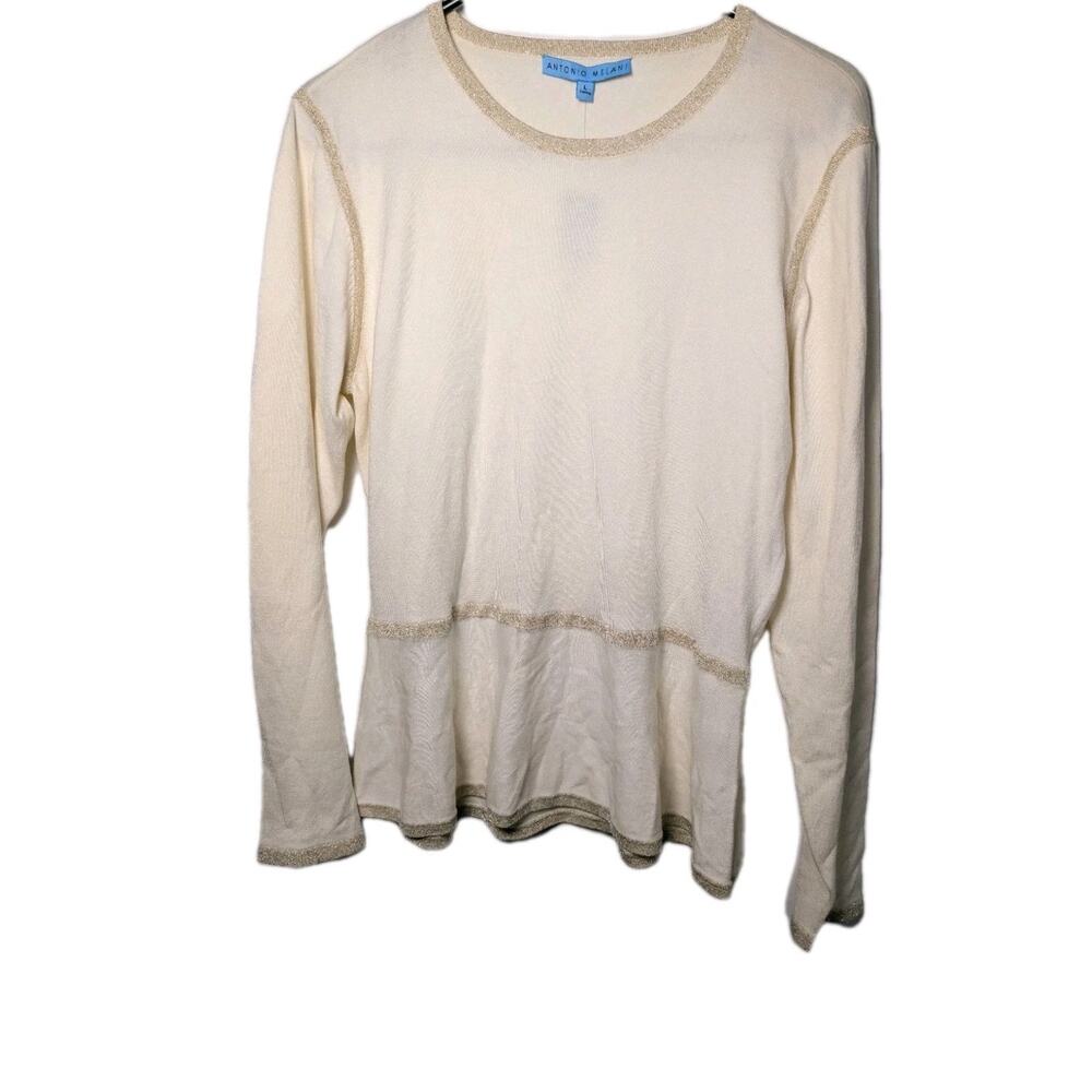 NWT * Antonio Melani Shirt Silk Sweater Women's Size Large Crewneck Ivory Tunic